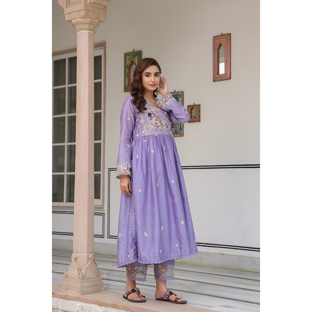 Label Niti Bothra Lavender Gulzar Frock Style Embroidered Kurta and Pant (Set of 2)