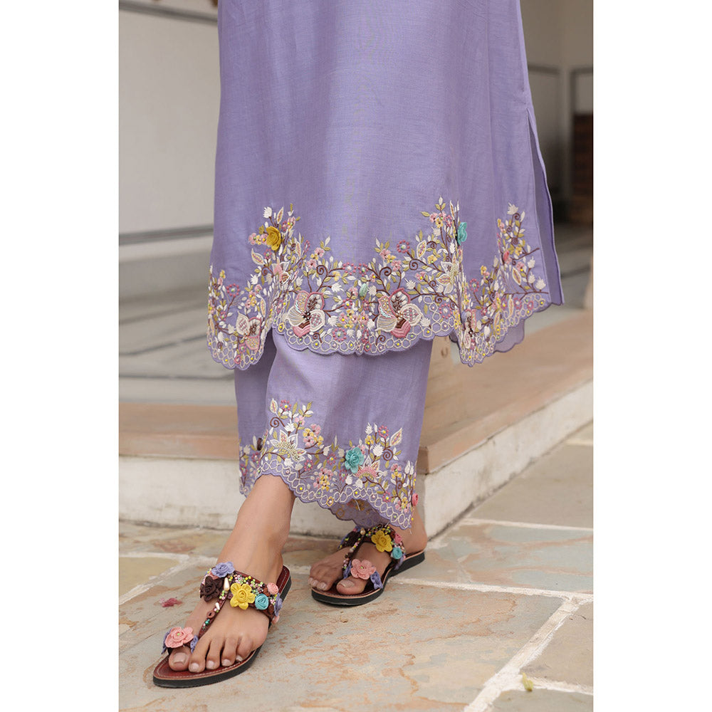 Label Niti Bothra Lavender Gulzar Scallop Embroidered Kurta and Pant (Set of 2)