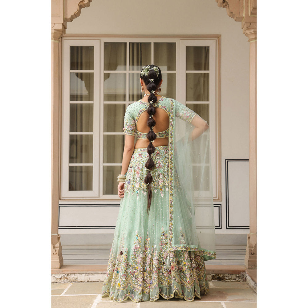 Label Niti Bothra Green Gulzar Jaal Lehenga with Blouse and Dupatta (Set of 3)