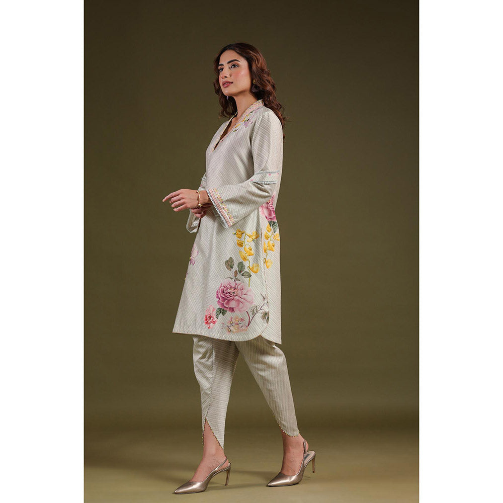 Label Niti Bothra Cream Noor Striped Kurti with Dhoti (Set of 2)