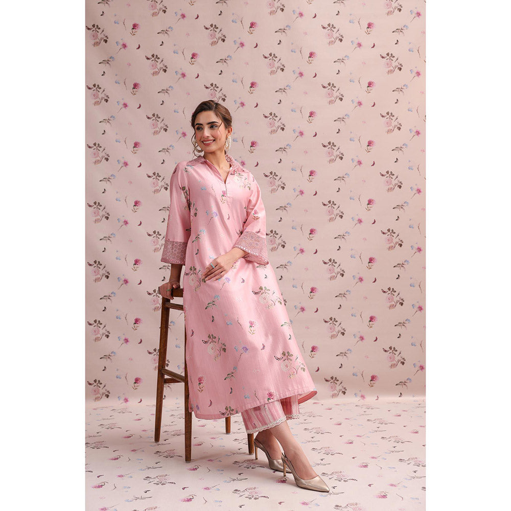 Label Niti Bothra Pink Noor Collar Kurta with Pant (Set of 2)
