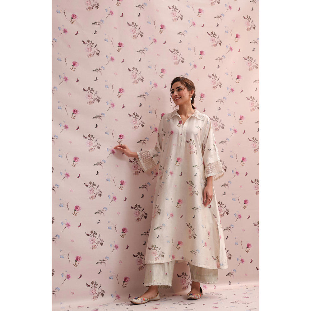 Label Niti Bothra Off White Noor Collar Kurta with Pant (Set of 2)
