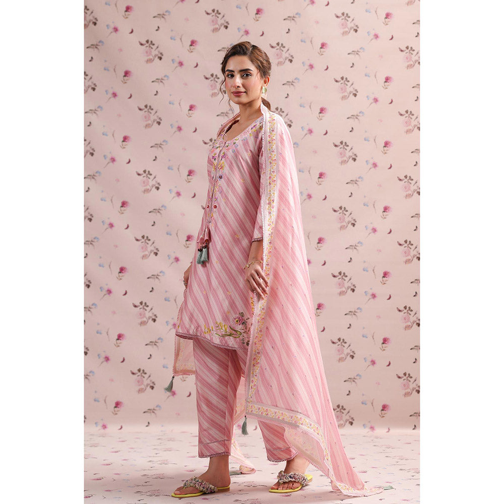 Label Niti Bothra Pink Noor Striped Straight Kurti with Pant (Set of 2)