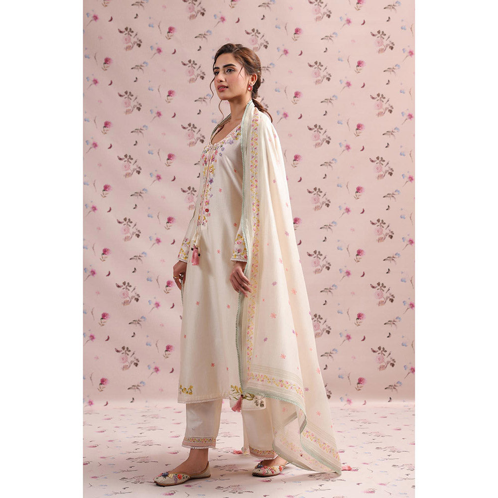 Label Niti Bothra Beige Noor Striped Straight Long Kurta with Pant (Set of 2)