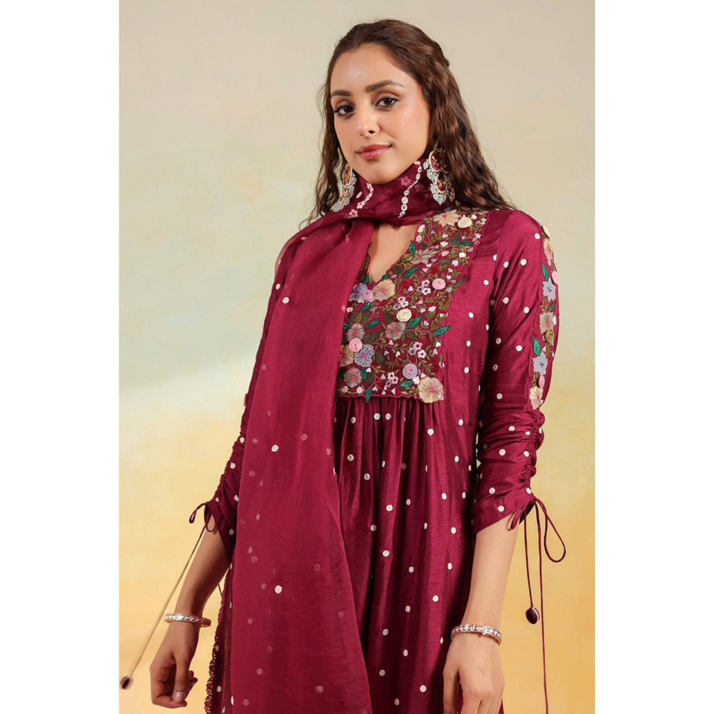 Label Niti Bothra Maroon Orchid Kurta With Pant And Dupatta