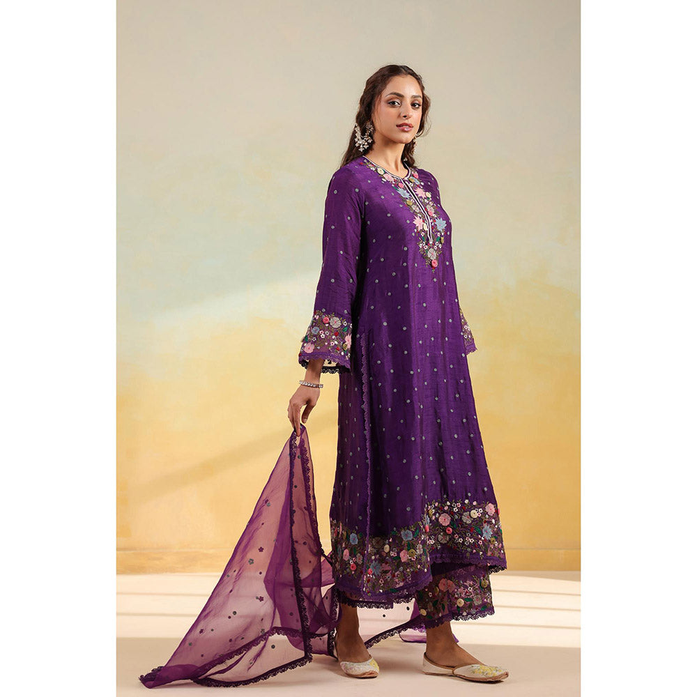 Label Niti Bothra Purple Orchid Long Kurta With Pant And Dupatta