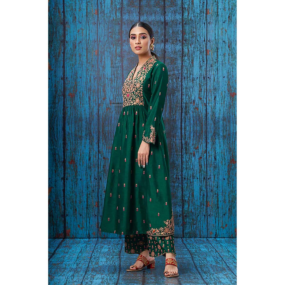 Label Niti Bothra Green Kairi Buta Jaal Anarkali with Palazzo