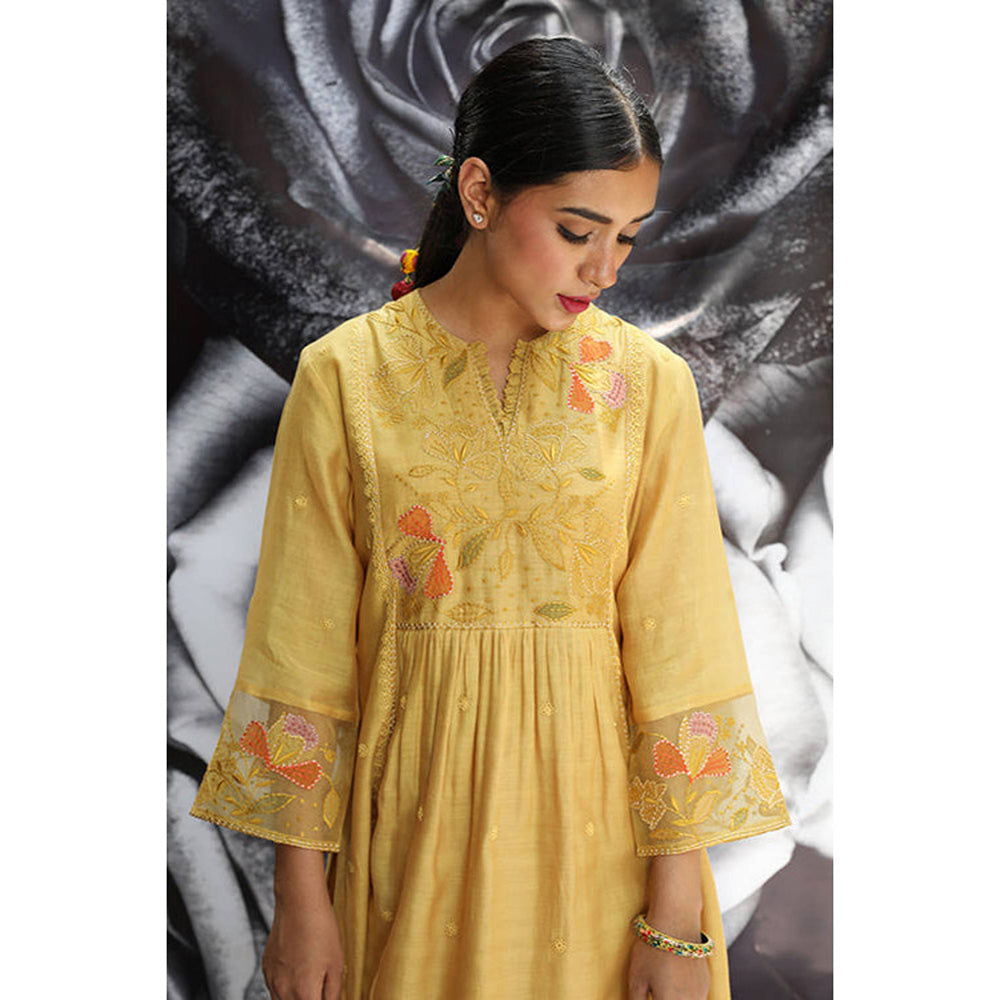 Label Niti Bothra Yellow Embroidered Frock Style Kurta With Palazzo