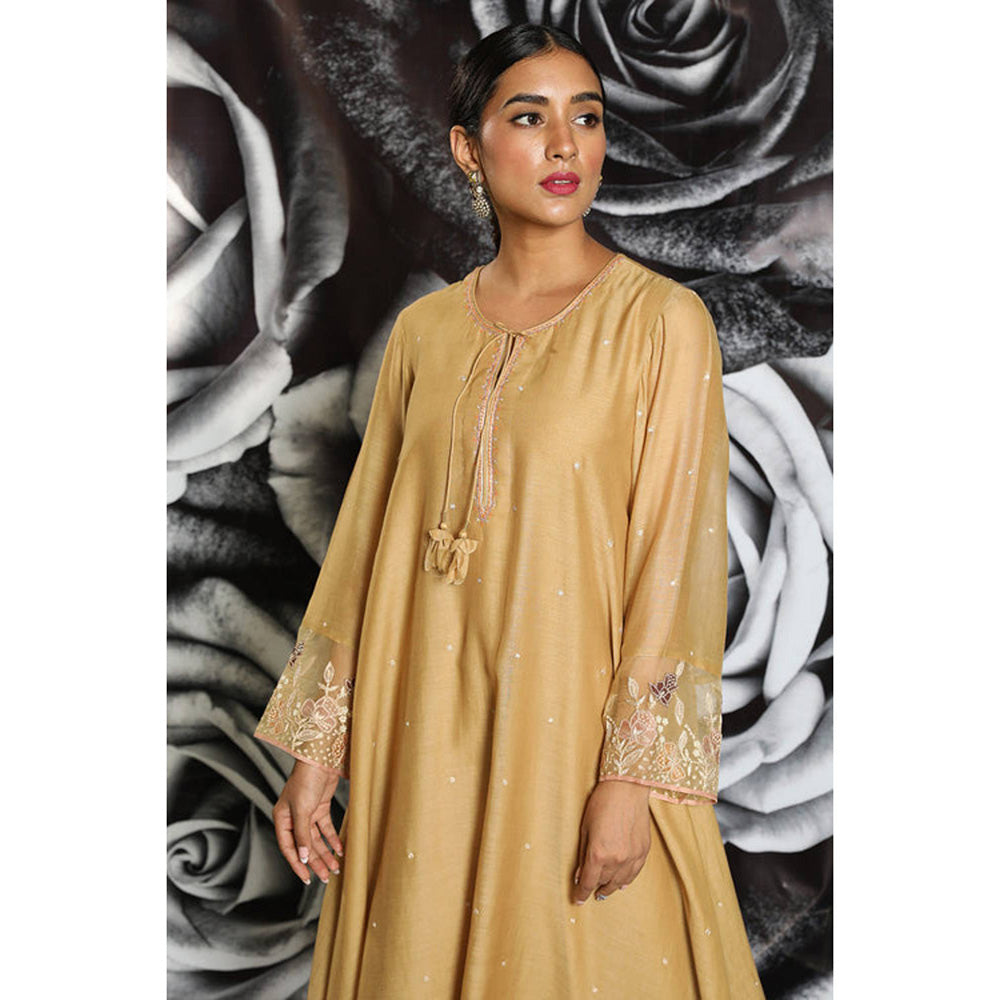 Label Niti Bothra Beige Embroidered Layered Heavy Kurta With Palazzo