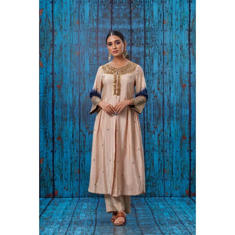 Label Niti Bothra Ivory Blue Ombre Heavy Pitta Neck And Marodi Sleeves Kurta With Palazzo