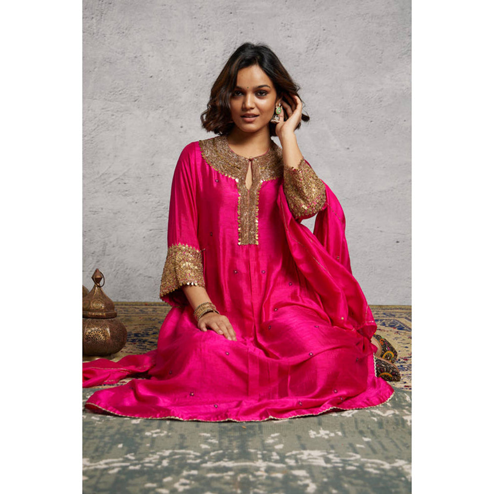 Label Niti Bothra Pink Heavy Pitta Neck And Marodi Sleeves Kurta With Palazzo And Dupatta