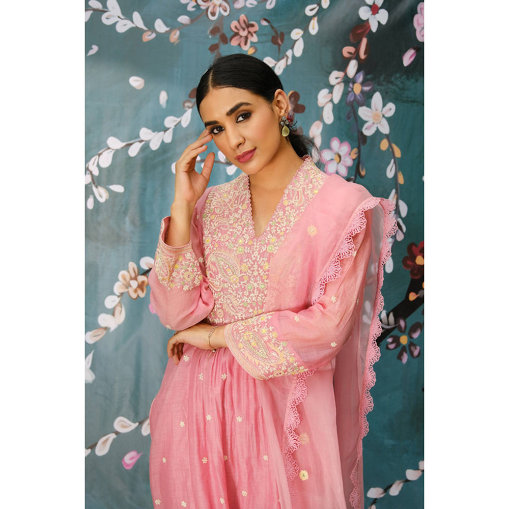 Label Niti Bothra Pink Dori Embroidered Frock Style Kurta With Palazzo
