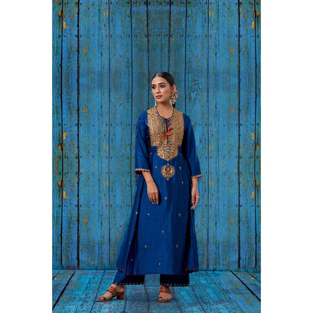 Label Niti Bothra Blue Heavy Tikki Neck Kurta With Palazzo