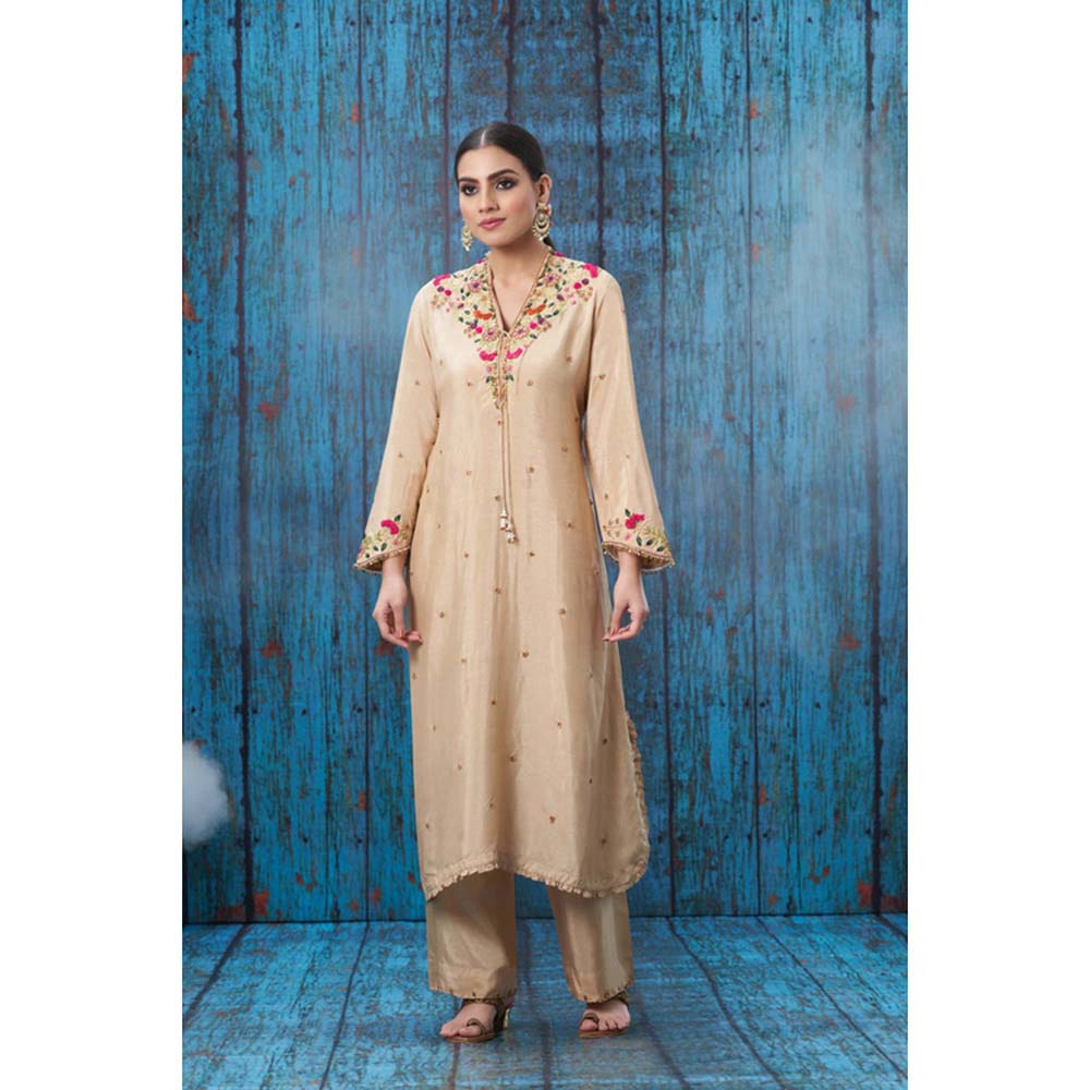 Label Niti Bothra Ivory Multicolour French Knot Kurta With Palazzo