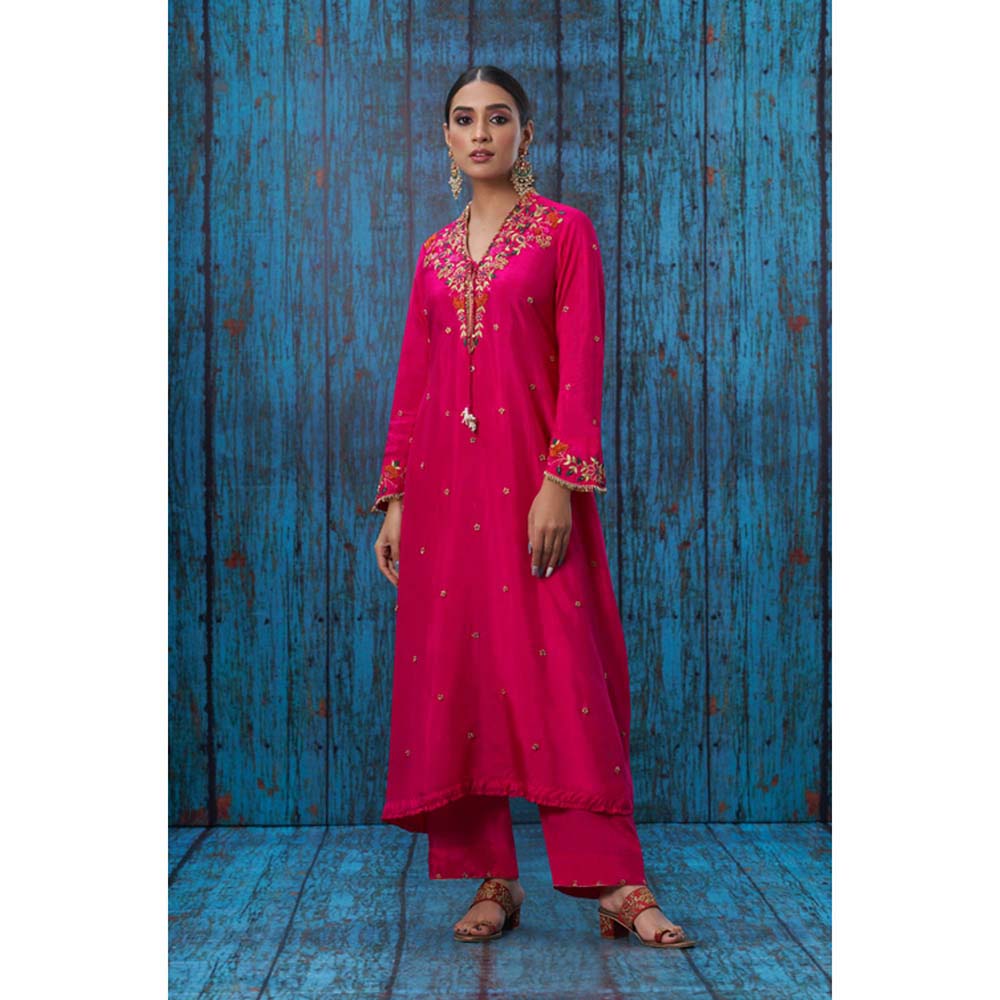 Label Niti Bothra Pink Multicolour French Knot Kurta With Palazzo