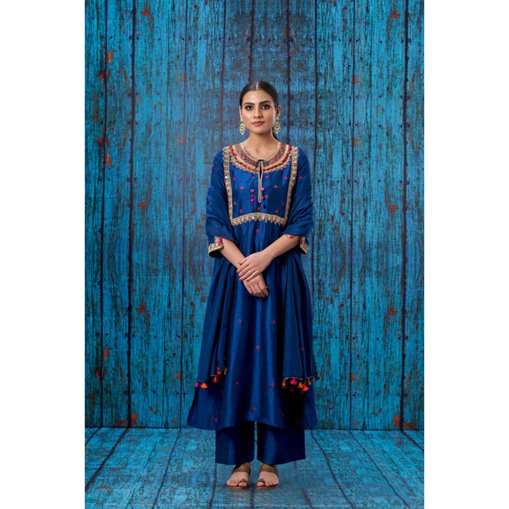 Label Niti Bothra Blue Colourful Coin Round Neck Kurta With Palazzo