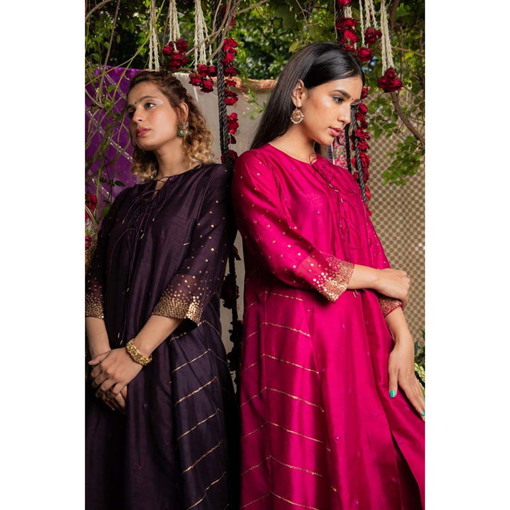 Label Niti Bothra Purple Gold Tikki Kurta With Palazzo