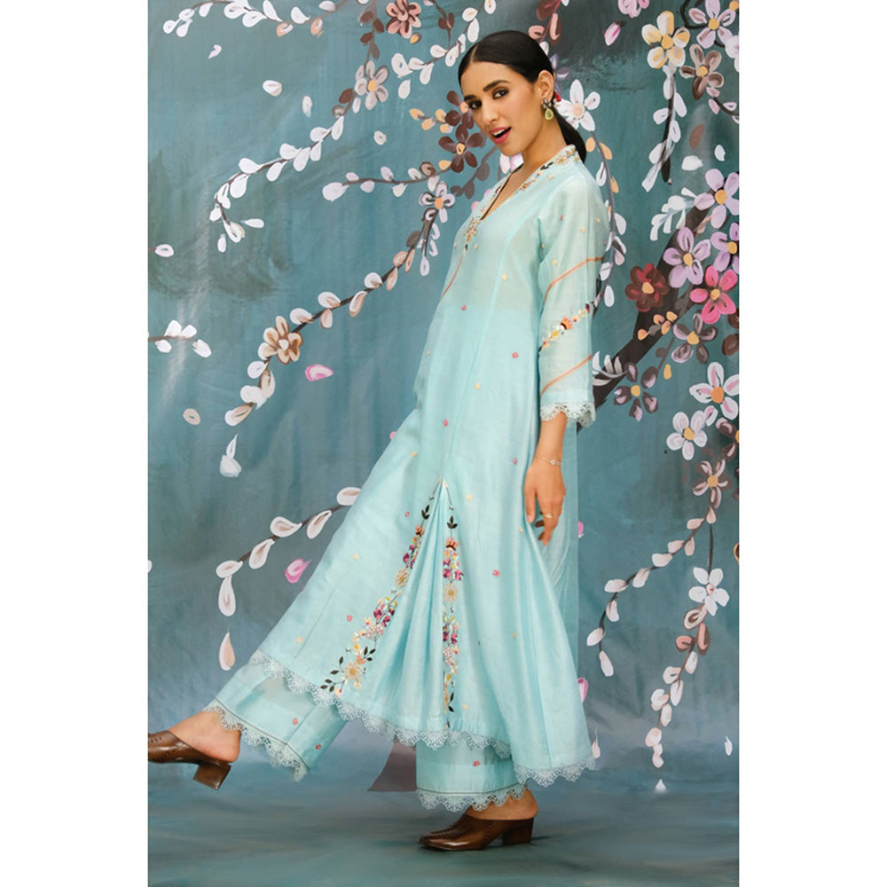 Label Niti Bothra Light Blue French Knot Pocket Style Kurta With Palazzo