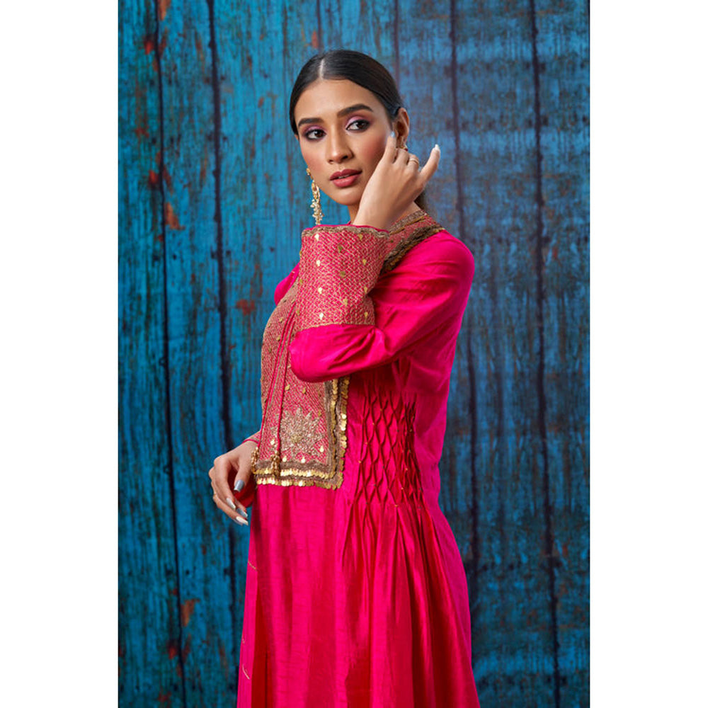 Label Niti Bothra Pink Lotus Yoke Heavy Neck Kurta With Palazzo