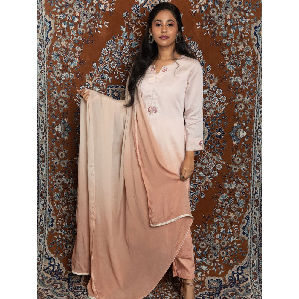 LABEL KIARSH Peach Pink Ombre Embellished Kurta with Dupatta (Set of 3)