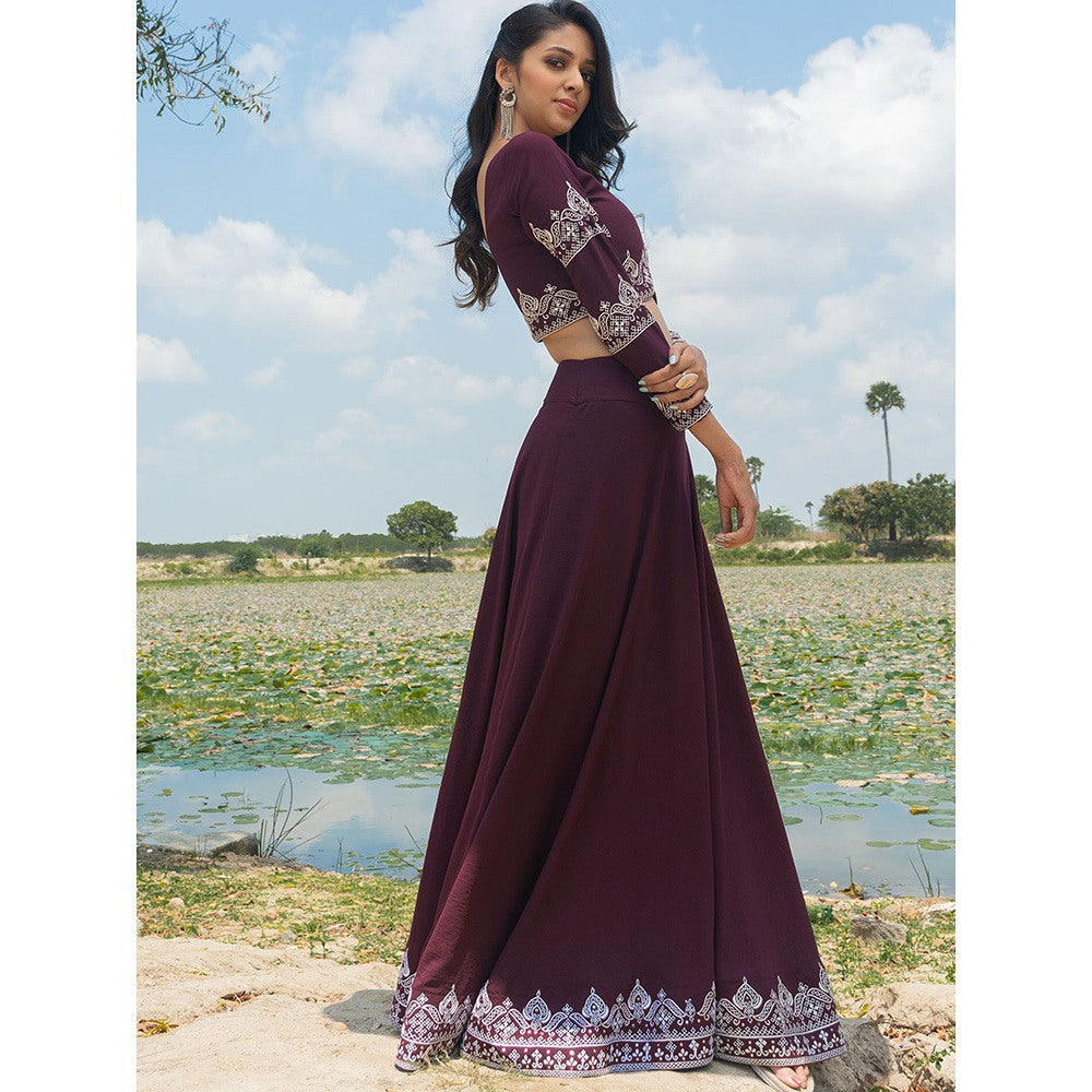 LABEL KIARSH Royal Wine Lehenga with Embellished Belt (Set of 3)