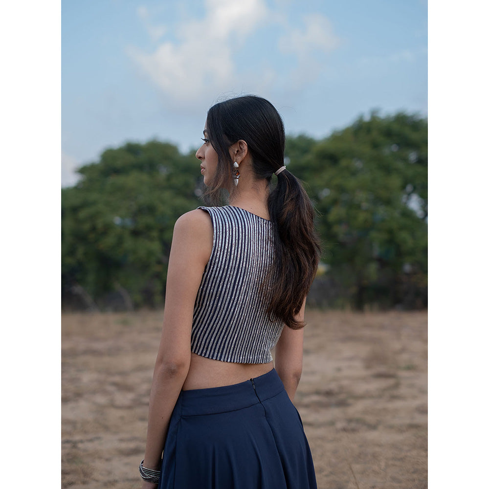 LABEL KIARSH Midnight Blue Embellished Cut Out Gown