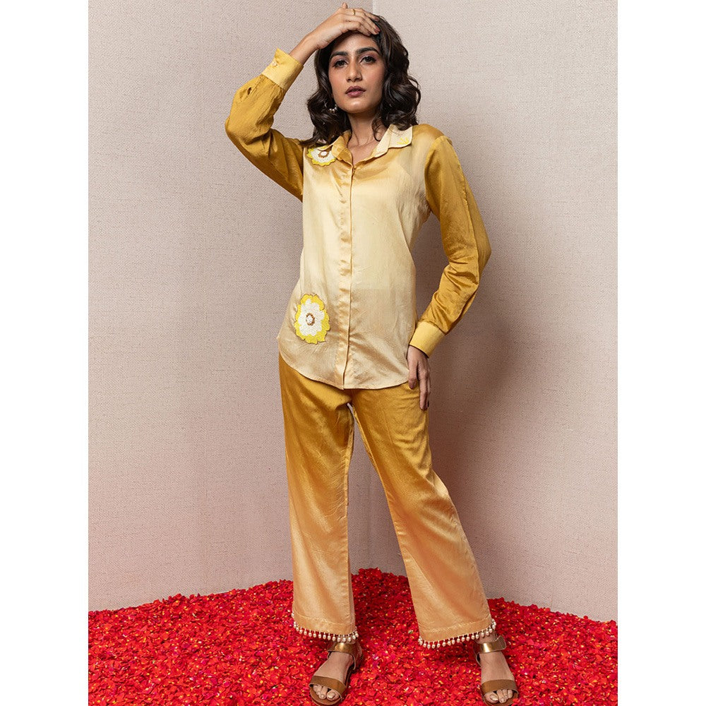 LABEL KIARSH Ombre Mustard Embellished Co-Ord (Set of 2)