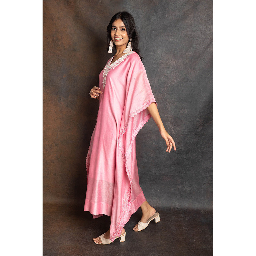 LABEL KIARSH Carnation Pink Embellished V-Neck Kaftan