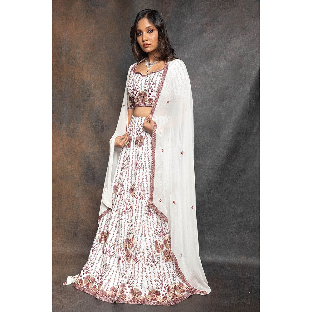 LABEL KIARSH Fusion White Lehenga with Blouse and Dupatta (Set of 3)
