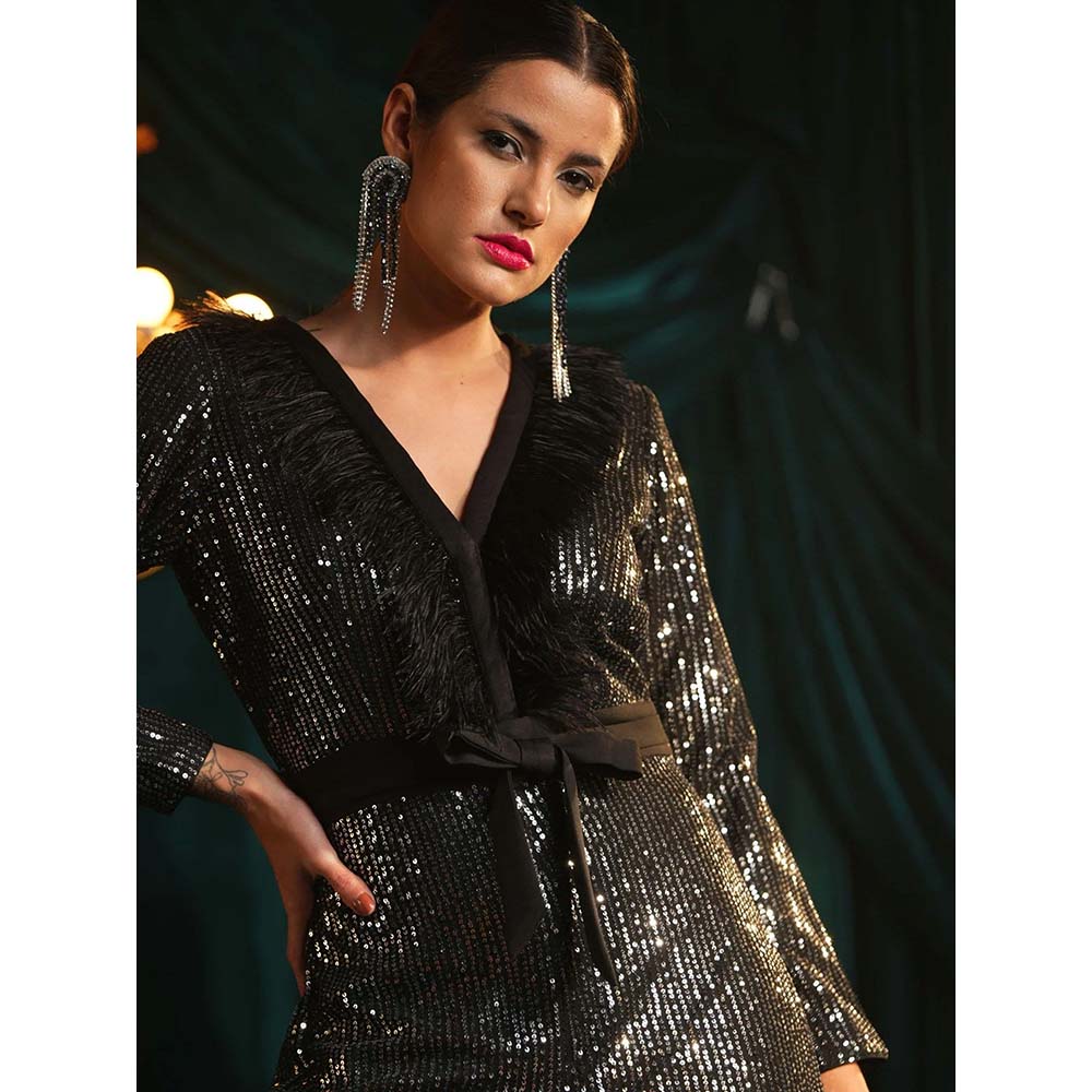 Label Iris Black & Silver Sequin Jumpsuit