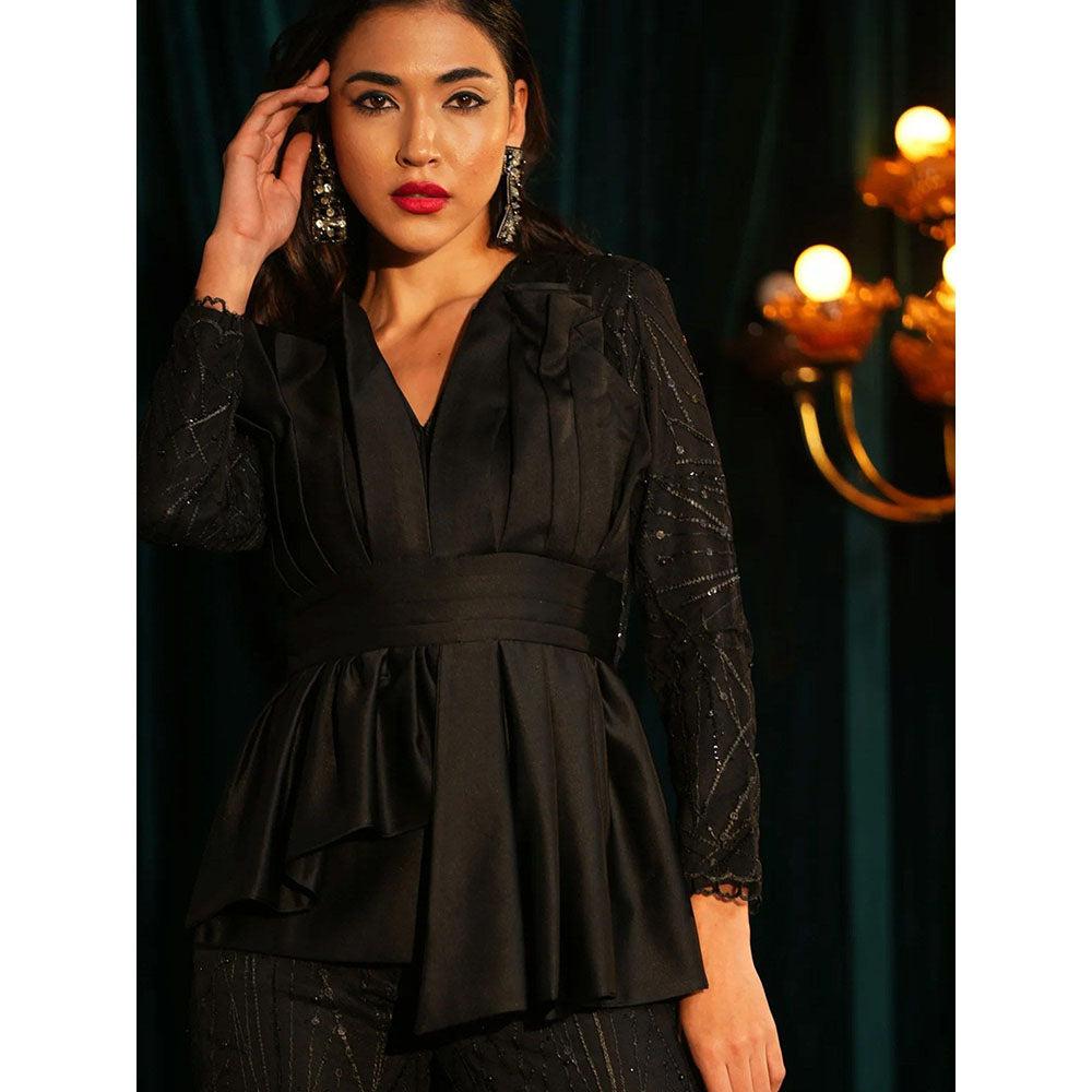 Label Iris Black Sequin Peplum Jumpsuit