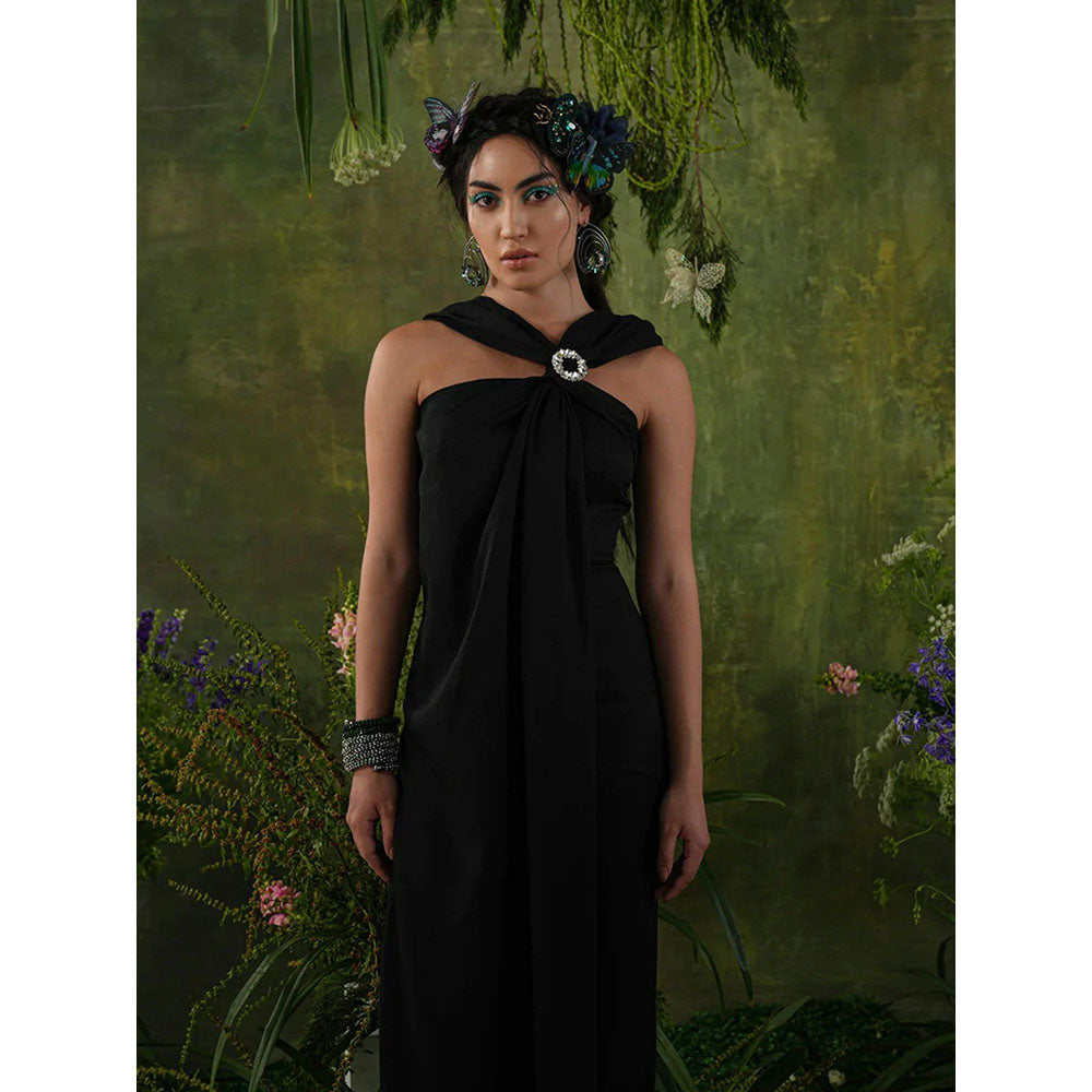 Label Iris Black Front Drape Jumpsuit