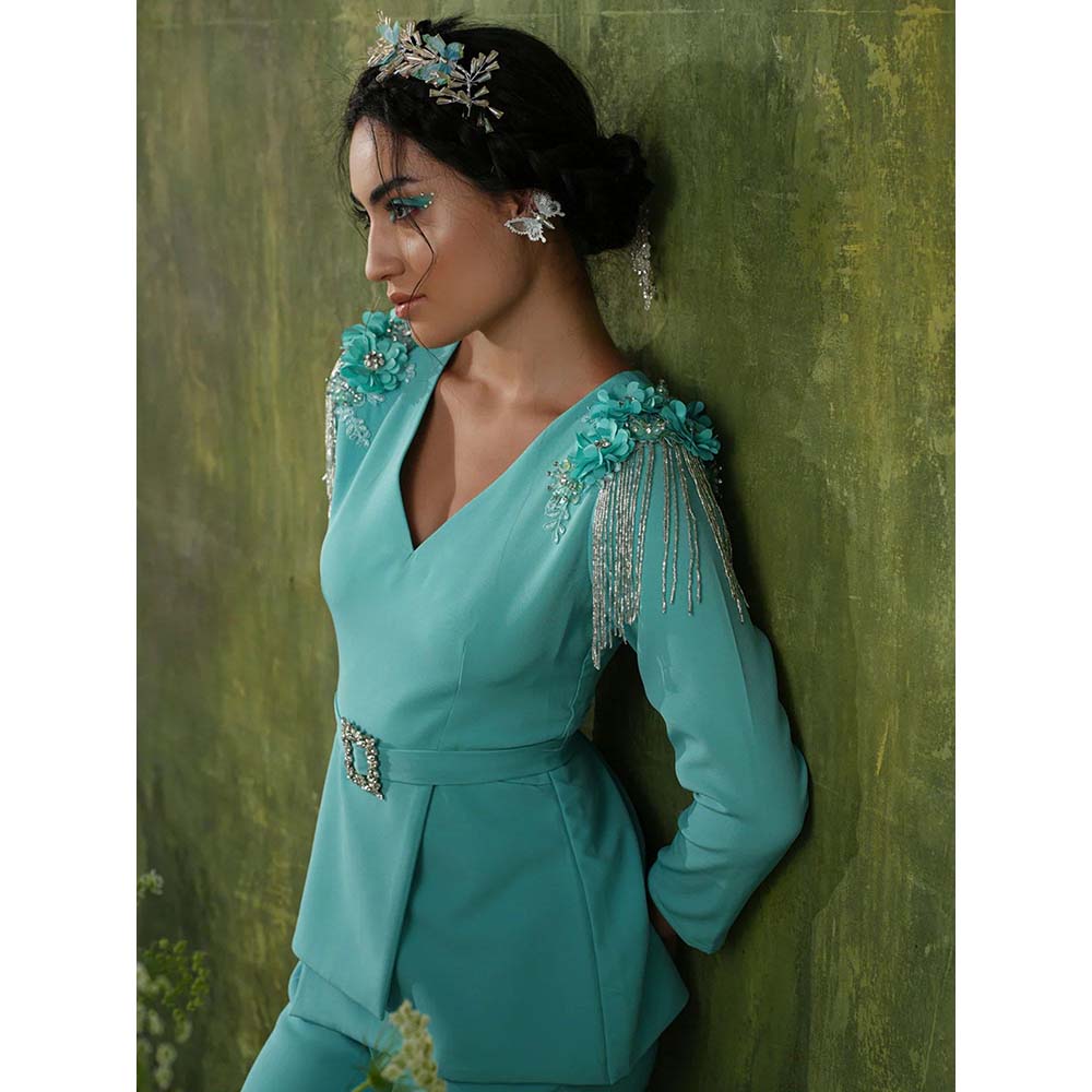 Label Iris Cyan Blue Embellished Co-Ord (Set of 2)