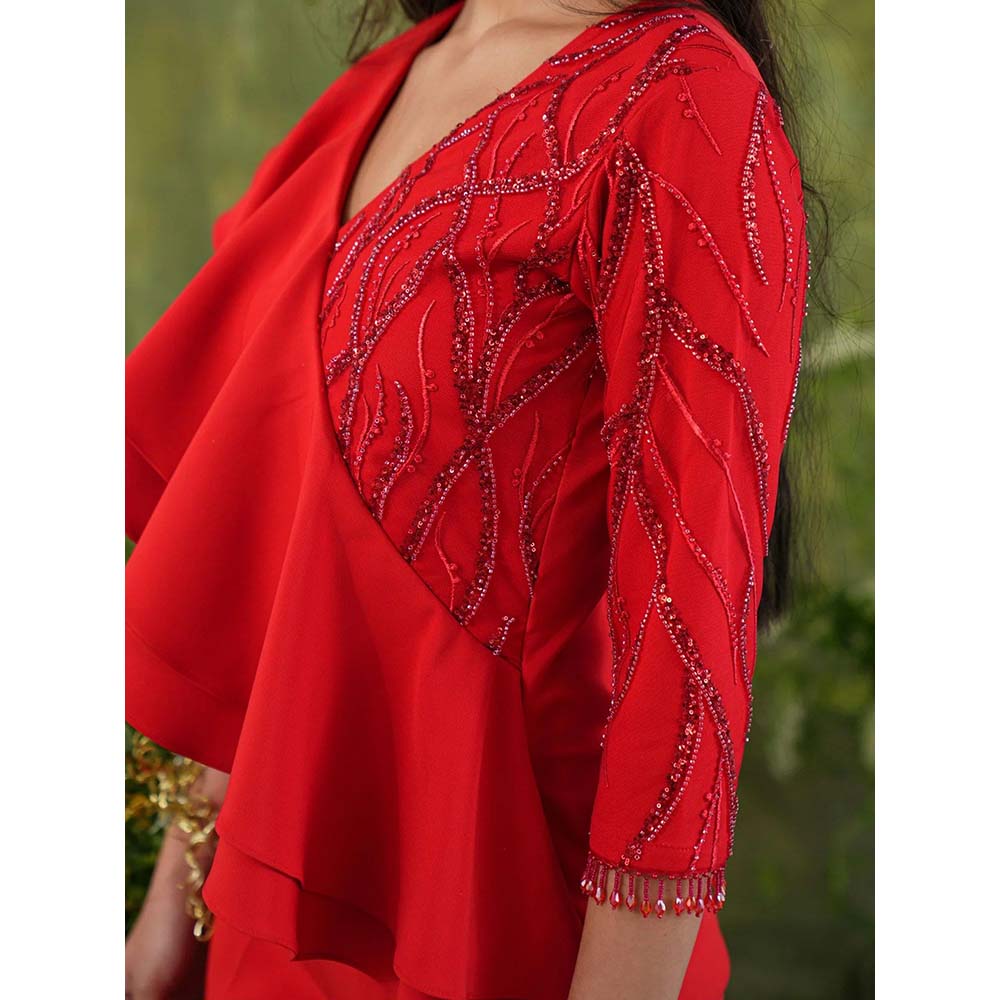 Label Iris Red Embellished Ruffle Co-Ord (Set of 2)