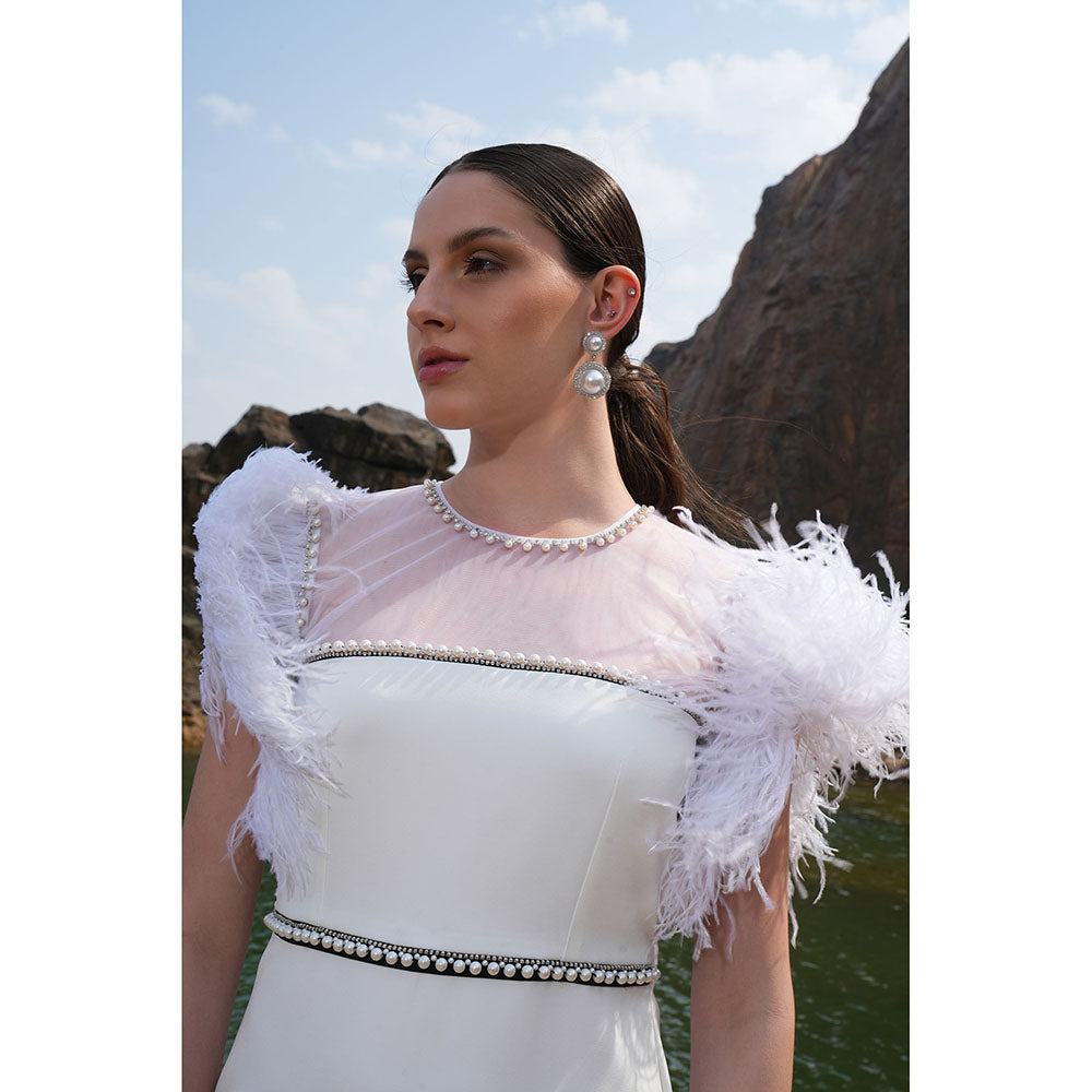 Label Iris Ivory Pearl Feather Dress