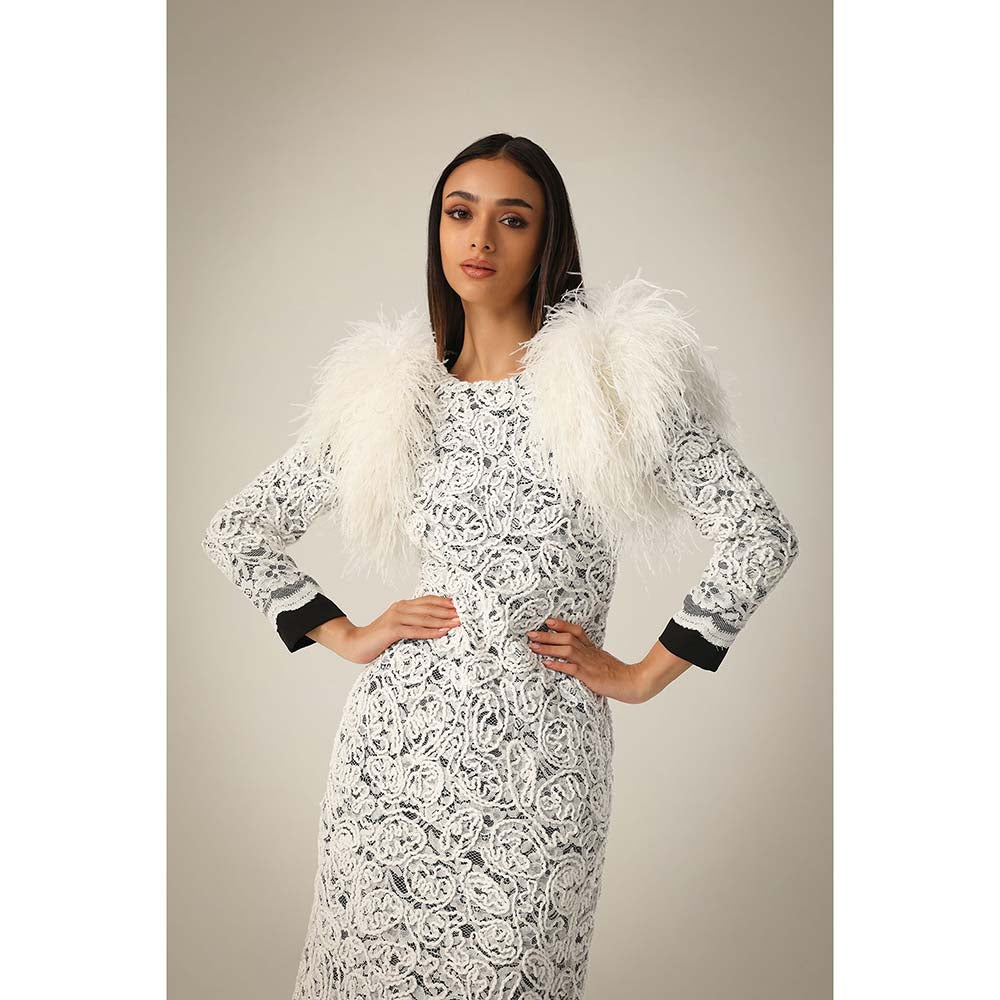 Label Iris Ivory Lace Feather Dress
