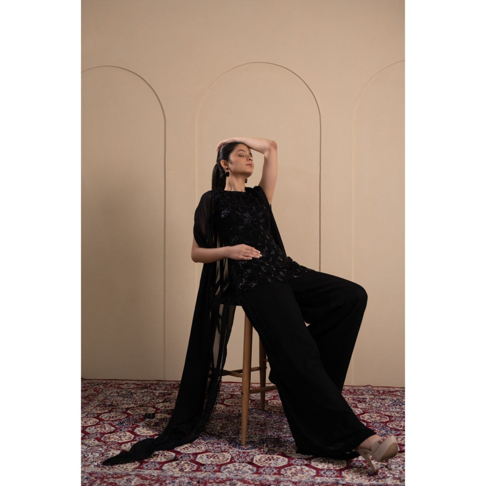 LABEL TANYA CHOPRA Black Kurta and Palazzos with Dupatta (Set of 3)