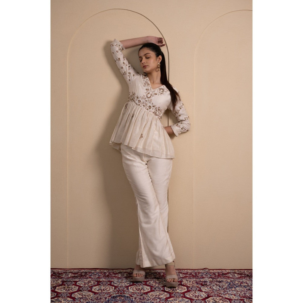 LABEL TANYA CHOPRA White Peplum Top and Pants Co-ord (Set of 2)