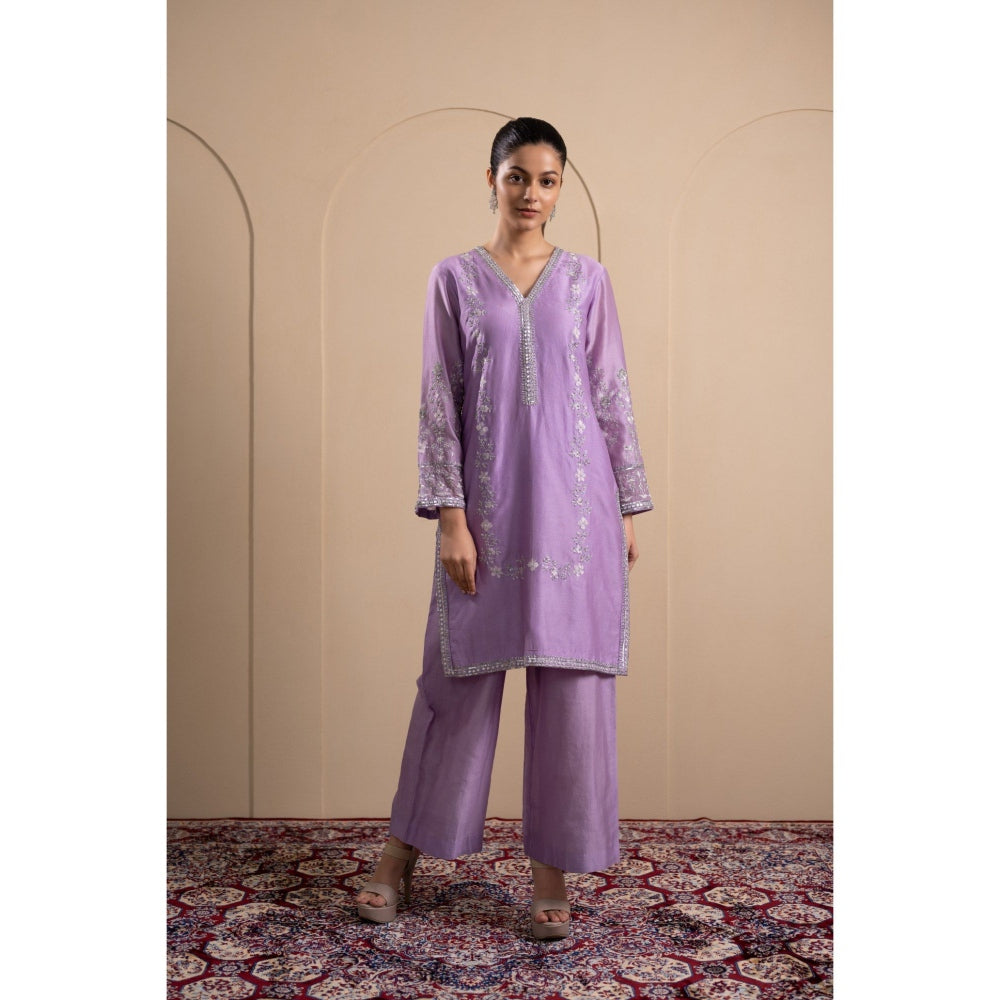 LABEL TANYA CHOPRA Lilac Chanderi Kurta and Trouser with Dupatta (Set of 3)