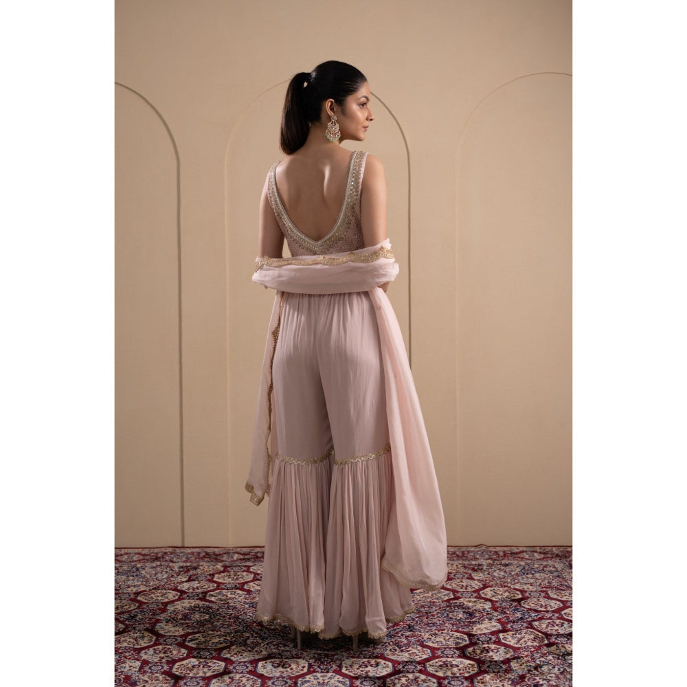 LABEL TANYA CHOPRA Blush Pink Blouse and Sharara with Dupatta (Set of 3)