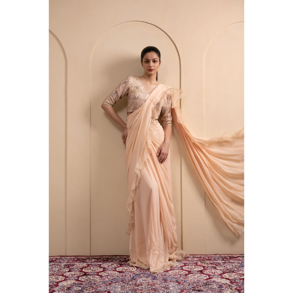 LABEL TANYA CHOPRA Blush Pink Saree with Stitched Blouse