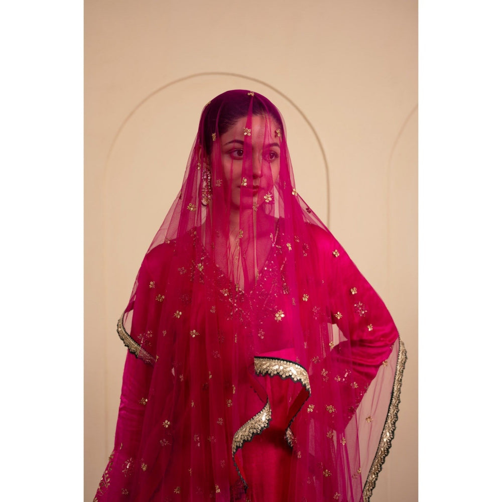 LABEL TANYA CHOPRA Pink Satin Kurta and Trouser with Dupatta (Set of 3)