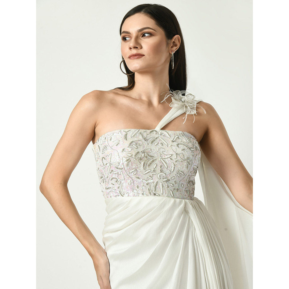 Sunanta Madaan White Embroidery Sequin Party Maxi Dress