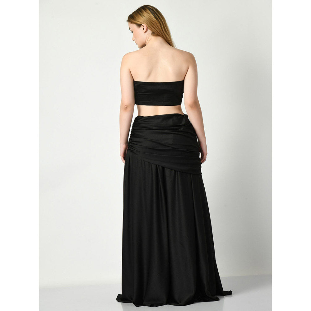 Sunanta Madaan Black Draped Skirt with Sequined Crop Top (Set of 2)