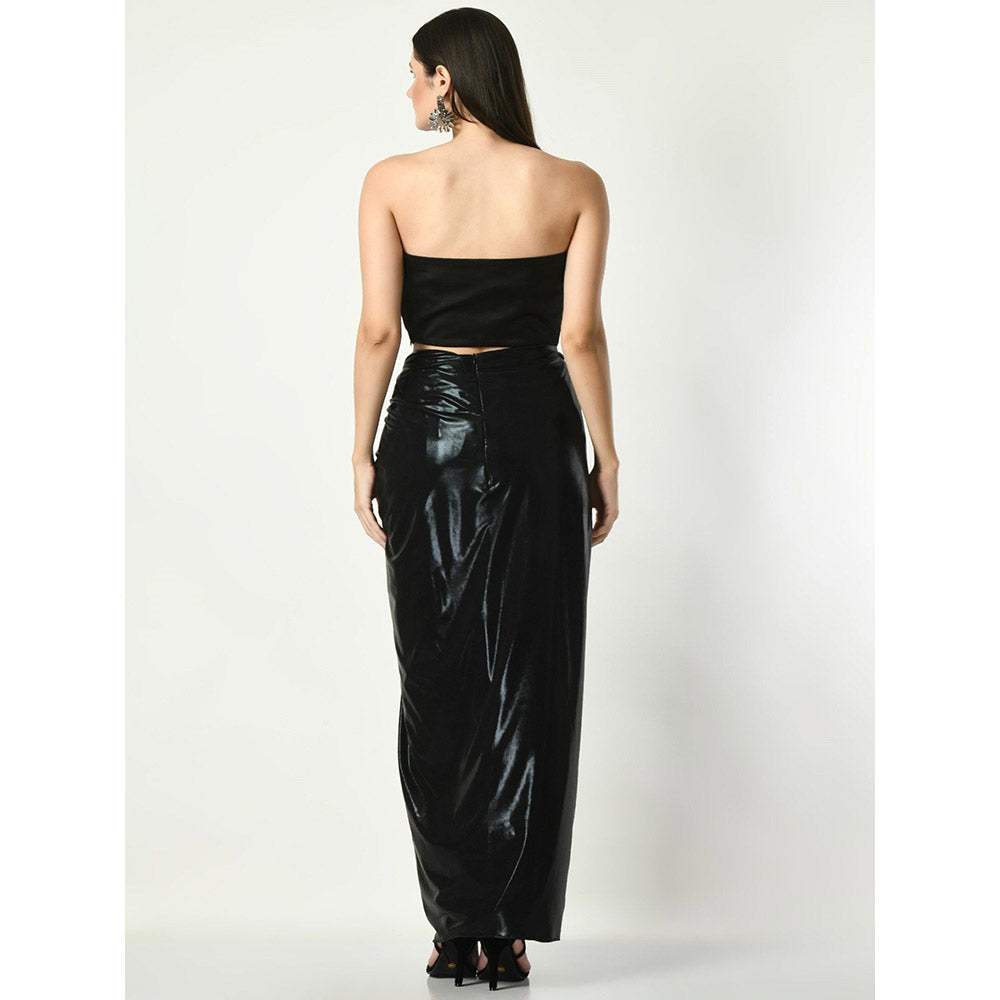 Sunanta Madaan Black Knot Skirt with Sequined Crop Top (Set of 2)