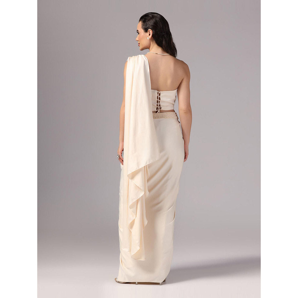 Sunanta Madaan Ivory Indo Western Pre-Draped Saree with Stitched Blouse