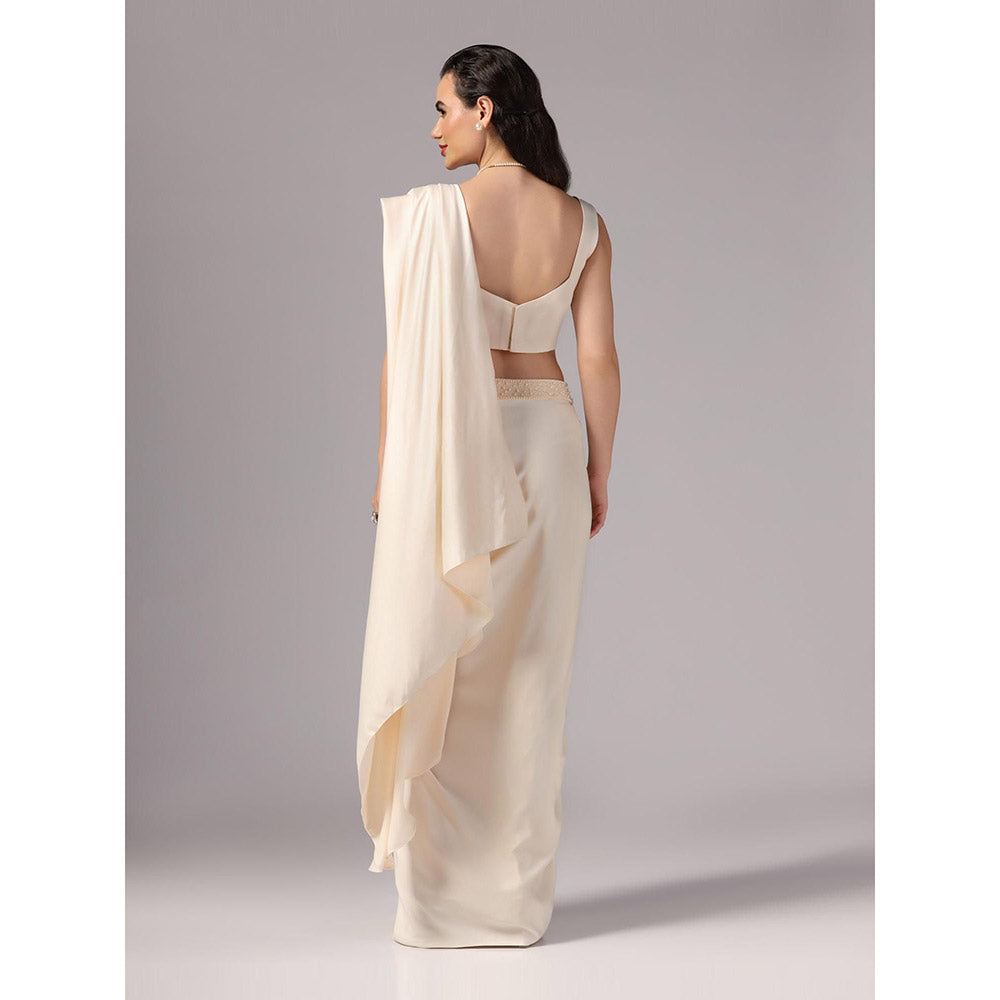 Sunanta Madaan Ivory Indo Western Pre-Draped Saree with Stitched Blouse