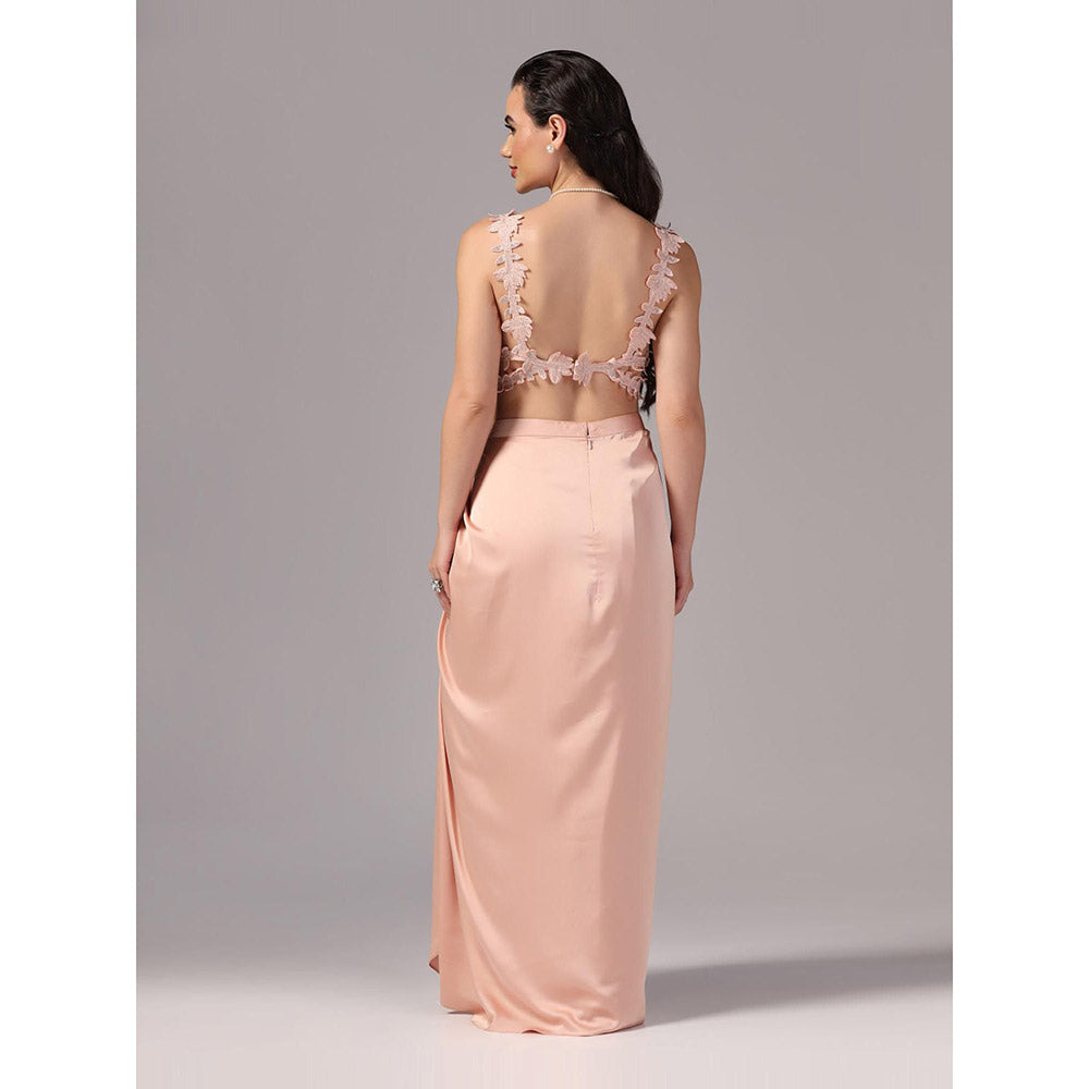 Sunanta Madaan Peach Colour Skirt with Crop Top and Cape (Set of 3)