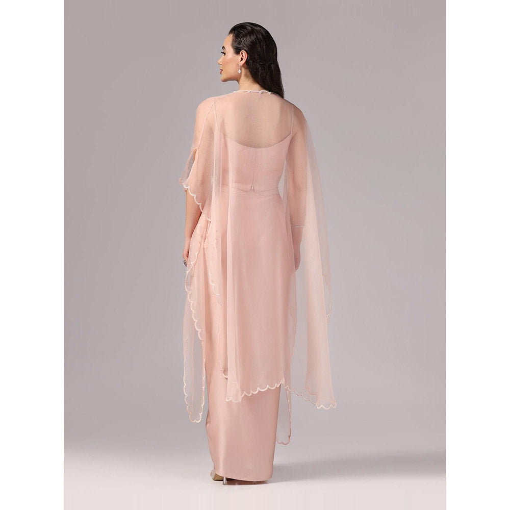 Sunanta Madaan Peach Indo Western Skirt with Crop Top and Cape (Set of 3)