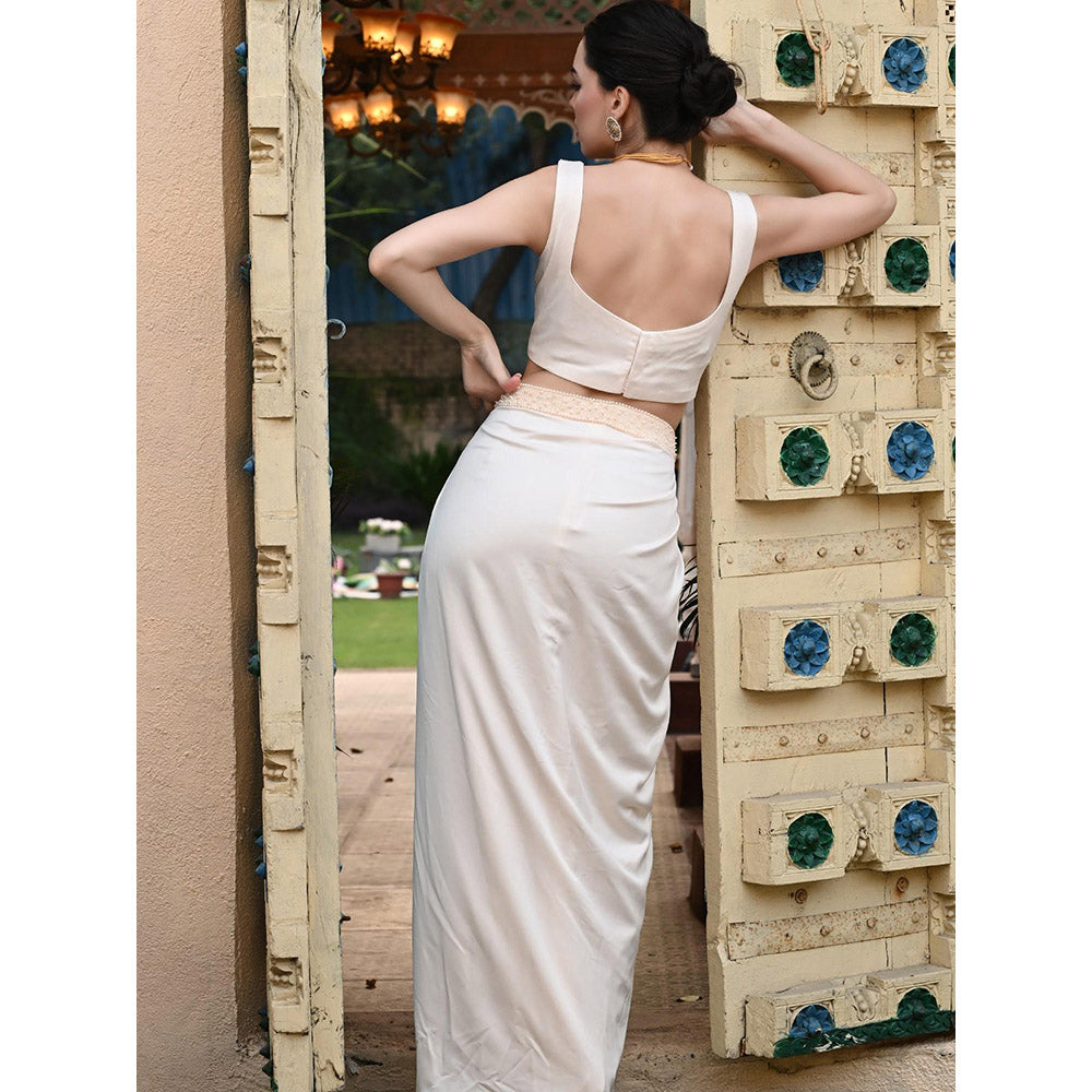 Sunanta Madaan Beige Indo Western Skirt with Crop Top (Set of 2)
